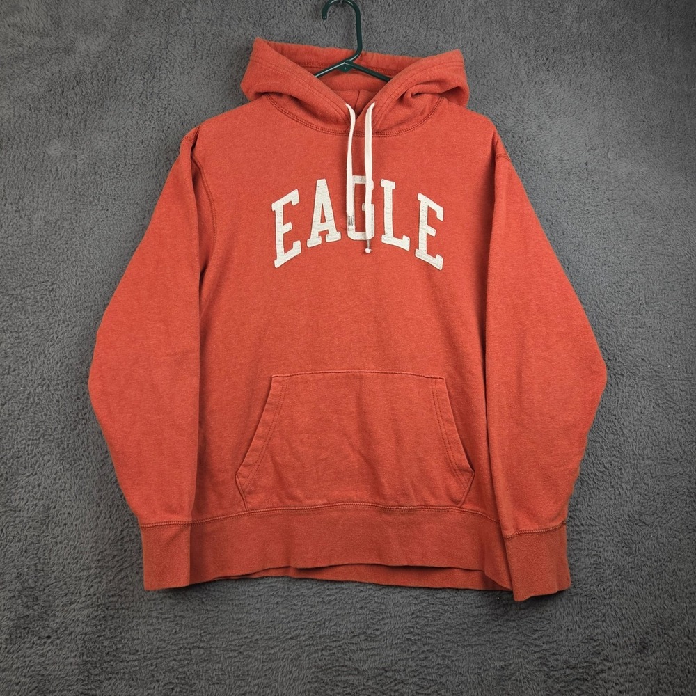 American Eagle Hoodie Men's Large Orange Embroidered Hooded Sweatshirt Y2K